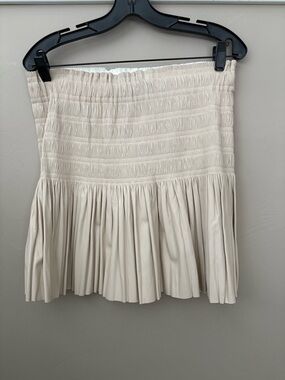 Zara Faux Leather Cream Smocked Pleated Mini Skirt